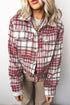 Plaid Flannel Metal Button Collar Long Sleeve Shift Jacket