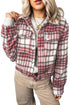 Plaid Flannel Metal Button Collar Long Sleeve Shift Jacket