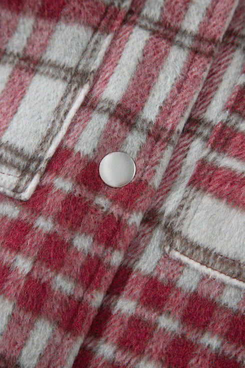 Plaid Flannel Metal Button Collar Long Sleeve Shift Jacket