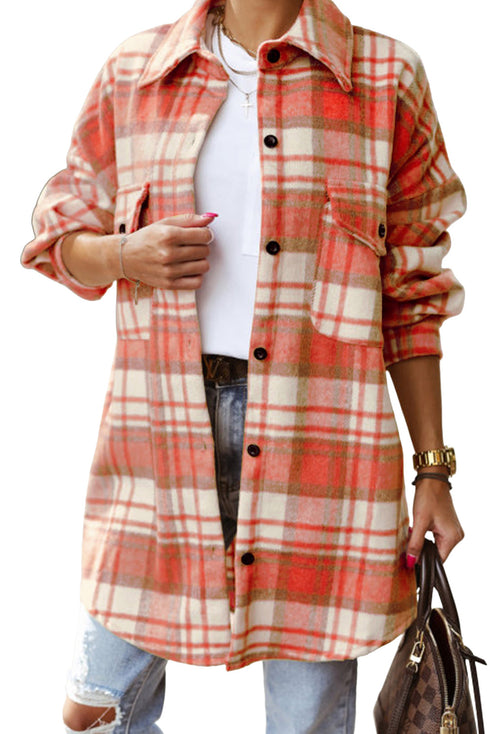 Plaid Flap Pocket Long Sleeve Shacket
