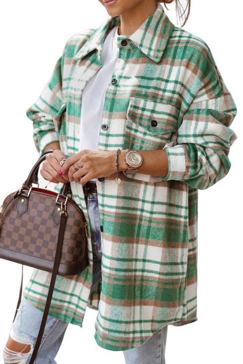 Plaid Flap Pocket Long Sleeve Shacket
