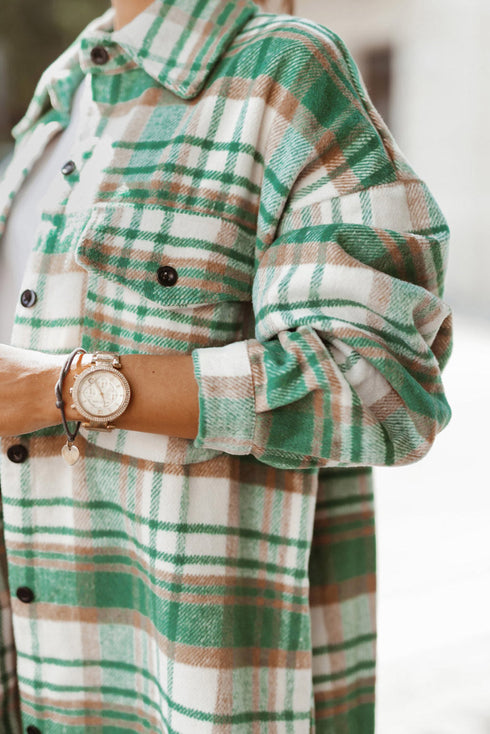 Plaid Flap Pocket Long Sleeve Shacket