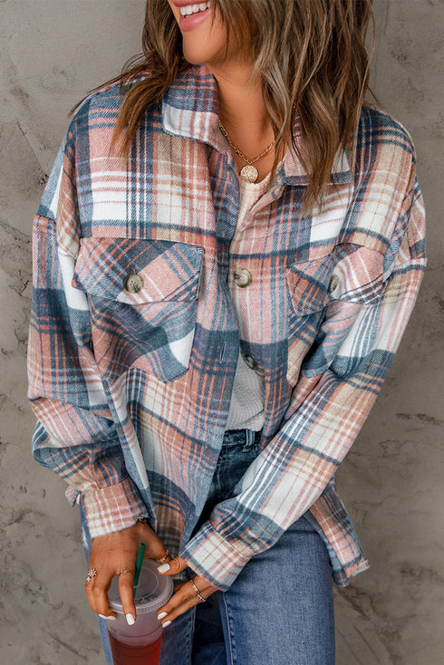 Plaid Flap Pockets Shacket