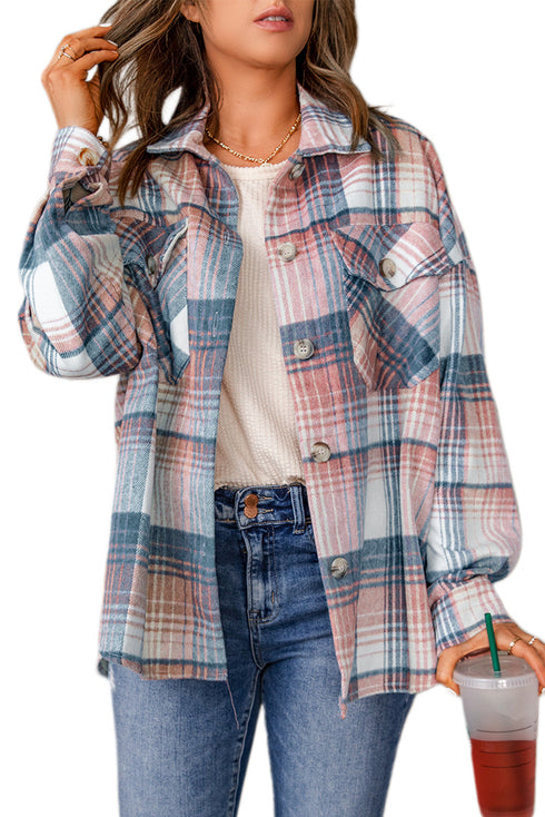 Plaid Flap Pockets Shacket
