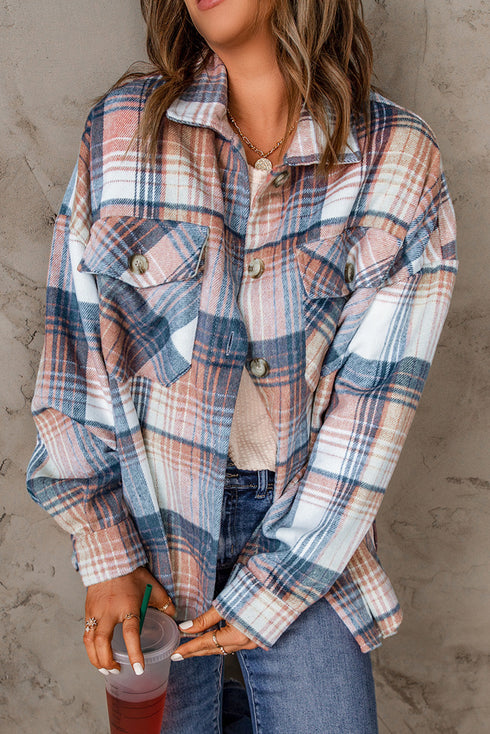 Plaid Flap Pockets Shacket