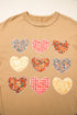 Plaid Floral Heart Applique Exposed Seam Mineral Wash Sweatshirt