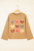 Plaid Floral Heart Applique Exposed Seam Mineral Wash Sweatshirt