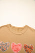 Plaid Floral Heart Applique Exposed Seam Mineral Wash Sweatshirt