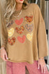 Plaid Floral Heart Applique Exposed Seam Mineral Wash Sweatshirt