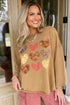 Plaid Floral Heart Applique Exposed Seam Mineral Wash Sweatshirt