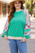 Plaid Floral Patchwork Applique Raglan Sleeve Sweatshirt