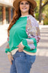 Plaid Floral Patchwork Applique Raglan Sleeve Sweatshirt