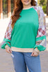 Plaid Floral Patchwork Applique Raglan Sleeve Sweatshirt