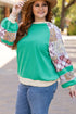 Plaid Floral Patchwork Applique Raglan Sleeve Sweatshirt