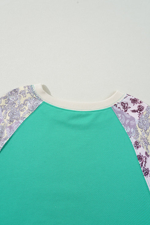 Plaid Floral Patchwork Applique Raglan Sleeve Sweatshirt