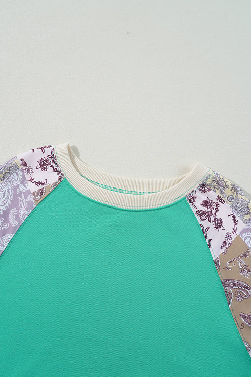 Plaid Floral Patchwork Applique Raglan Sleeve Sweatshirt