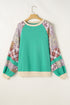 Plaid Floral Patchwork Applique Raglan Sleeve Sweatshirt