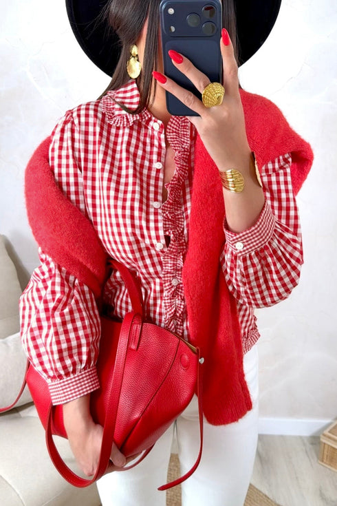 Plaid Frill Detail Long Sleeve Button Down Casual Shirt
