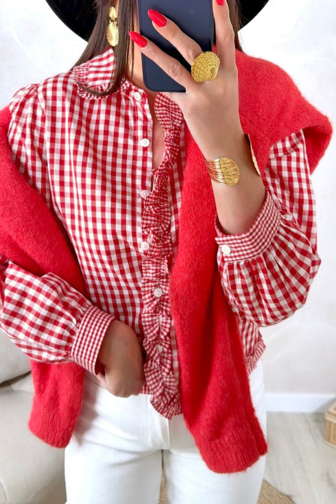 Plaid Frill Detail Long Sleeve Button Down Casual Shirt