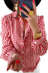 Plaid Frill Detail Long Sleeve Button Down Casual Shirt