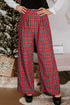Plaid Front Pleat Wide Leg Pull On Pants