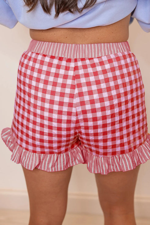 Plaid Gingham Ruffle Striped Lace Tie Casual Shorts