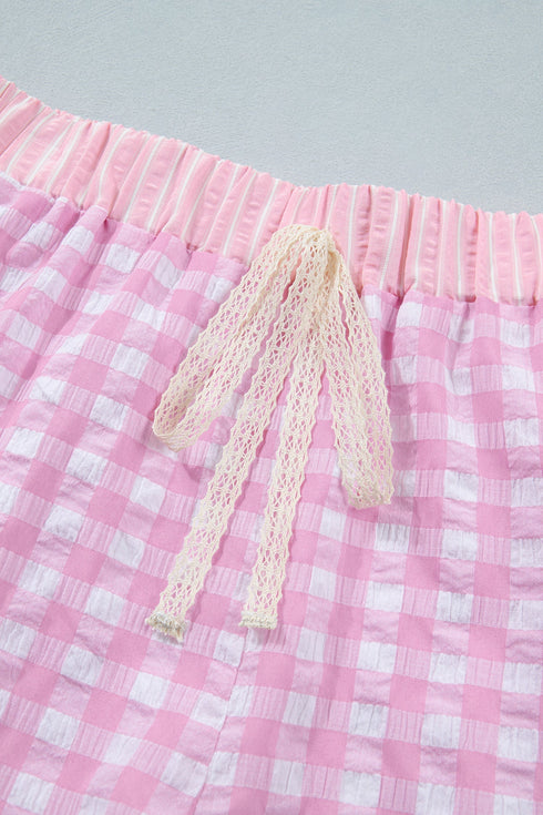 Plaid Gingham Ruffle Striped Lace Tie Casual Shorts