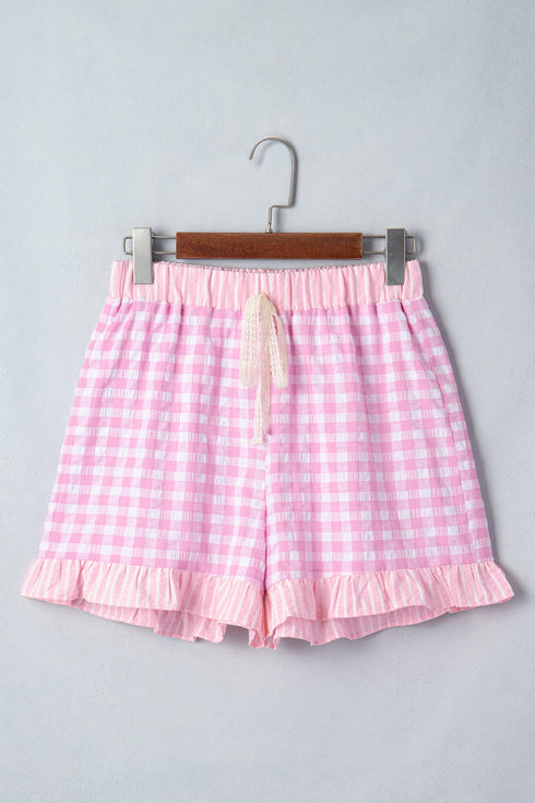 Plaid Gingham Ruffle Striped Lace Tie Casual Shorts