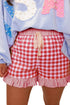 Plaid Gingham Ruffle Striped Lace Tie Casual Shorts