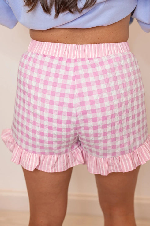 Plaid Gingham Ruffle Striped Lace Tie Casual Shorts