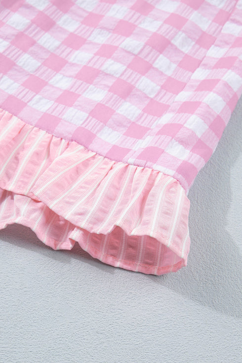 Plaid Gingham Ruffle Striped Lace Tie Casual Shorts