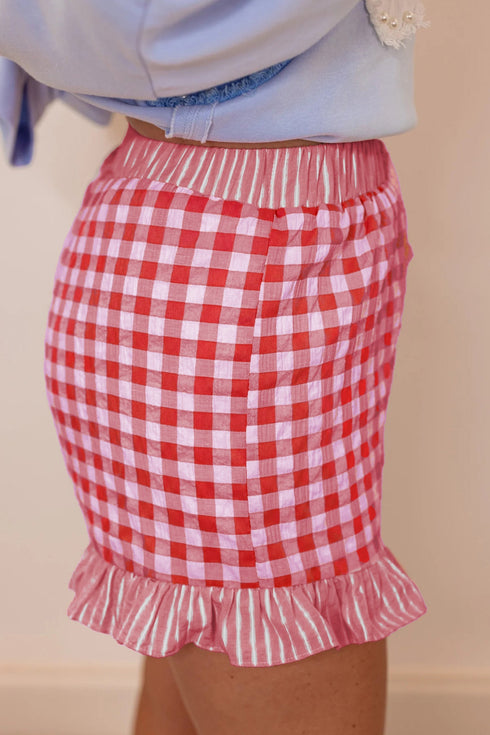 Plaid Gingham Ruffle Striped Lace Tie Casual Shorts