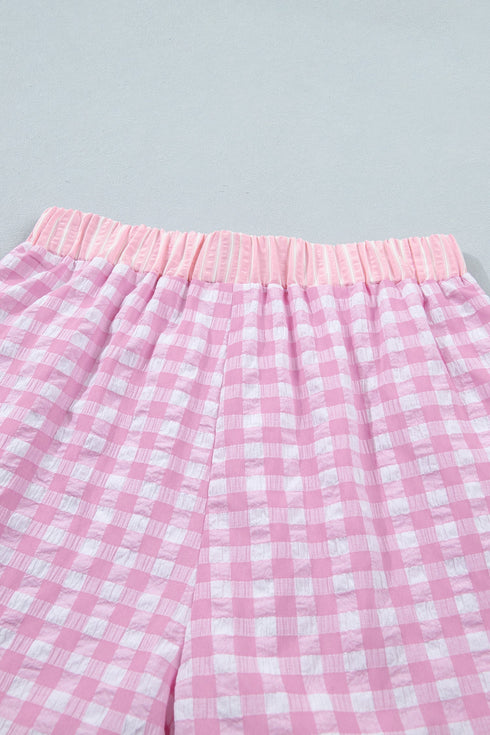 Plaid Gingham Ruffle Striped Lace Tie Casual Shorts