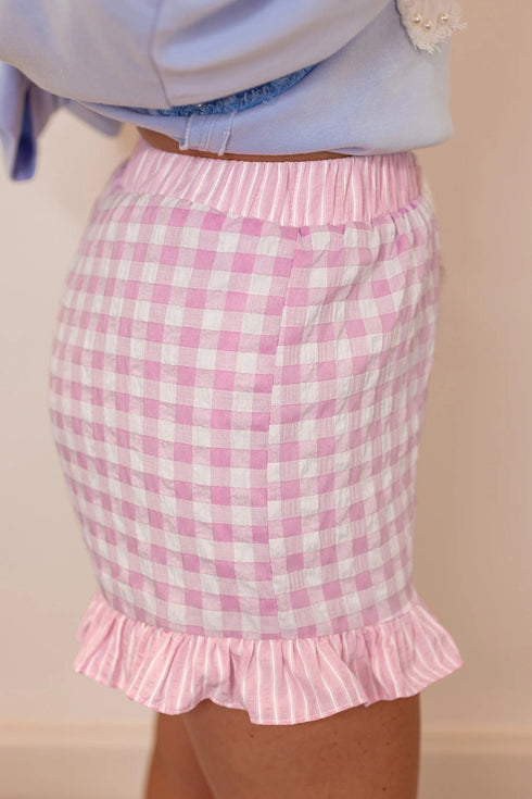 Plaid Gingham Ruffle Striped Lace Tie Casual Shorts