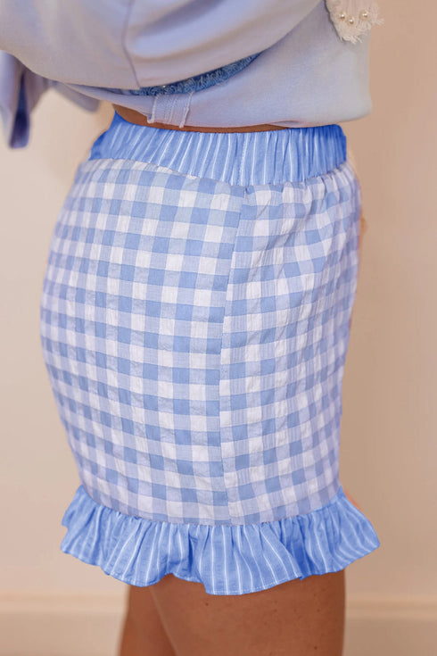 Plaid Gingham Ruffle Striped Lace Tie Casual Shorts