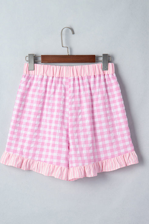 Plaid Gingham Ruffle Striped Lace Tie Casual Shorts
