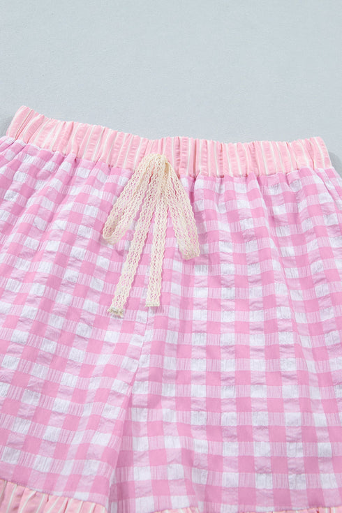 Plaid Gingham Ruffle Striped Lace Tie Casual Shorts