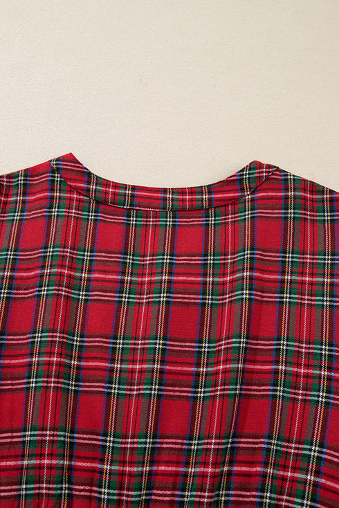 Plaid Half Button Elastic Waist A Line Mini Dresses