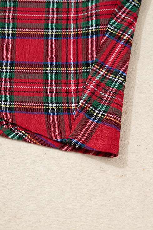 Plaid Half Button Long Sleeve A Line Mini Dress