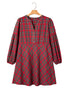 Plaid Half Button Long Sleeve A Line Mini Dress