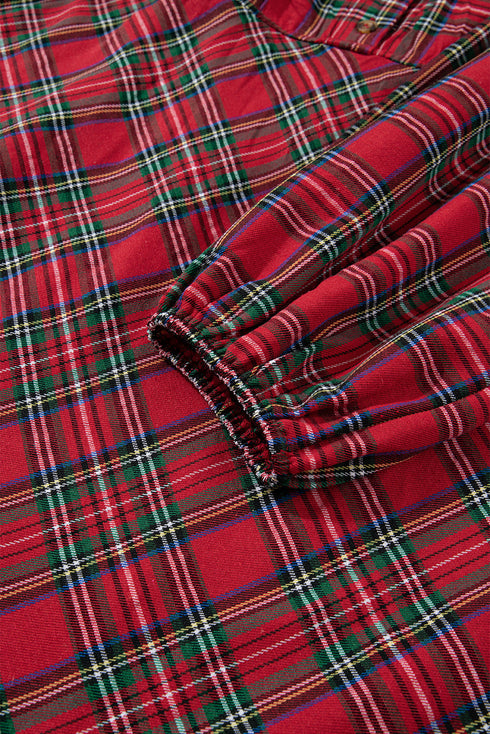 Plaid Half Button Long Sleeve A Line Mini Dress
