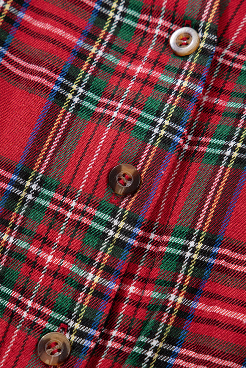 Plaid Half Button Long Sleeve A Line Mini Dress