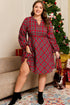 Plaid Half Button Long Sleeve A Line Mini Dress