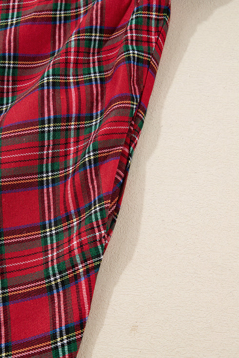 Plaid Half Button Long Sleeve A Line Mini Dress