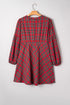 Plaid Half Button Long Sleeve A Line Mini Dress