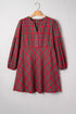 Plaid Half Button Long Sleeve A Line Mini Dress