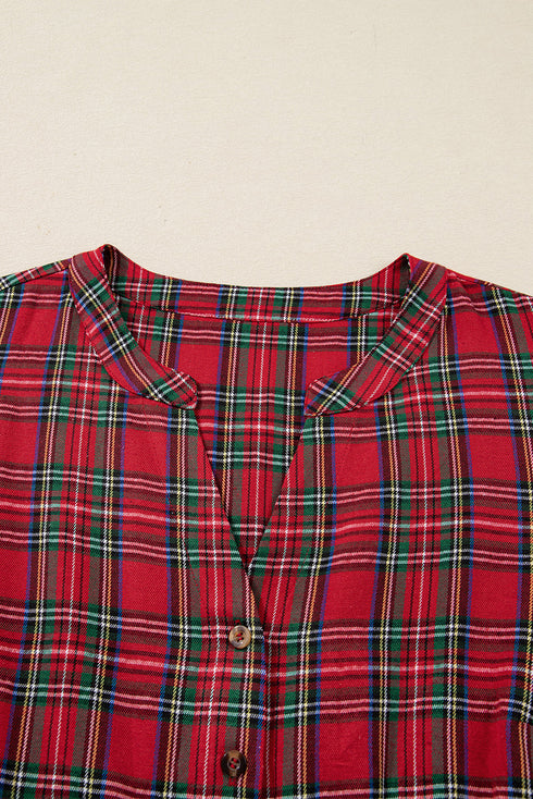 Plaid Half Button Long Sleeve A Line Mini Dress
