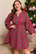 Plaid Half Button Long Sleeve A Line Mini Dress