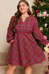 Plaid Half Button Long Sleeve A Line Mini Dress