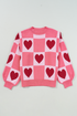 Plaid Heart Print Mock Neck Lantern Sleeve Sweater